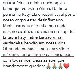 Print do depoimento da Regina